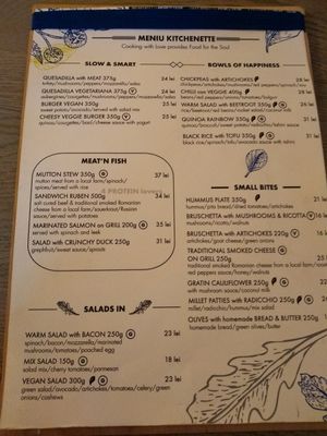 menu at Manna Manna in Brasov