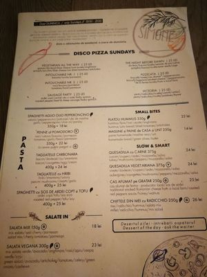 Sunday menu. Leaf icon means vegan at Manna Manna in Brasov