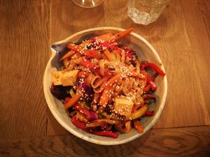 Noodles with veggies and tofu. Yum! at Manna Manna in Brasov