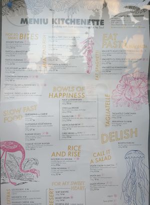 Simones menu - vegan food is marked with a flower (taken 08/09/19) at Manna Manna in Brasov
