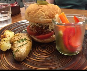 Vegan tempeh katsu burger at Mr. Farmer - Omotesando in Tokyo