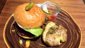 Vegan Burger with Big mushroom  at Mr. Farmer - Omotesando in Tokyo