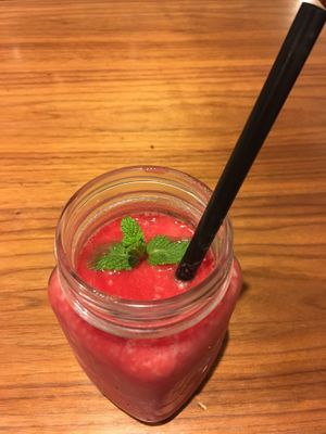 Smoothie strawberry , beet, ginger, banana and apple.  at Mr. Farmer - Omotesando in Tokyo