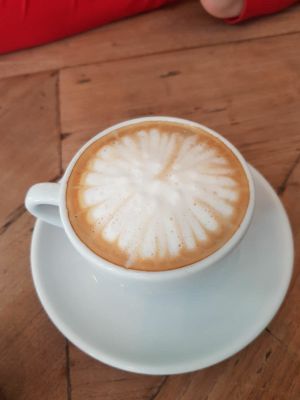 coffee with soy milk at Hummus & Friends in Berlin