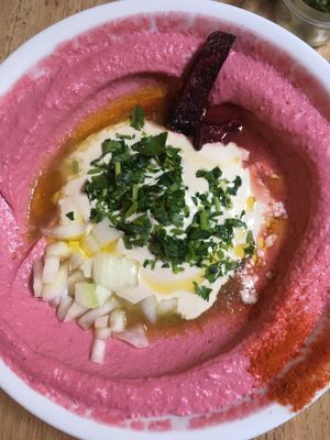 Beetroot hummus at Hummus & Friends in Berlin