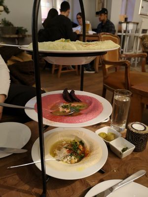 Three types of hummus at Hummus & Friends in Berlin