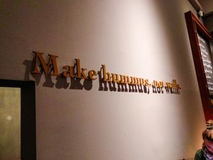 Sign inside Hummus & Friends at Hummus & Friends in Berlin