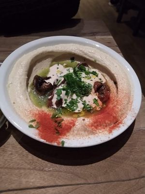 hummus with mushrooms at Hummus & Friends in Berlin