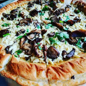 Of the Earth pizza, vegan and gluten free crust with Daiya cheese. at Esters Neighborhood Pub in Denver