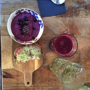 breakfast set with beetroot juice at Oh my Goodness in Helsinki