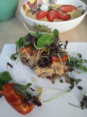 Seedbread with sun-dried tomatoes and hummus at Oh my Goodness in Helsinki