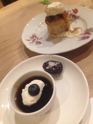 a delectable banana muffin with soy whipped cream & a kind of coffee-molasses glacé at Little Saebejae in Tokyo