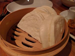 Steamed buns accompanying cauliflower tempura at Nix in New York City
