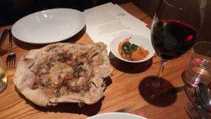 Red pepper walnut dip with tandoori bread  at Nix in New York City