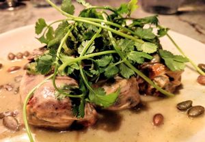 Tofu-Skin Pockets with Sweet Potato and Tomatillo-Pepita Salsa at Nix in New York City