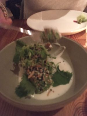 Avocado with turnip purée and seeds at Nix in New York City