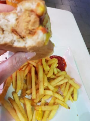 I started eating before I took the photo. Enjoyed the not dog. at Loving Hut - Southgate in Crawley