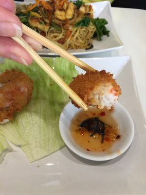 Inside a vegan prawn bite!     at Loving Hut - Southgate in Crawley