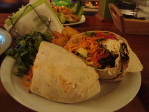 veggie burrito at Distrato Cafe in Paros