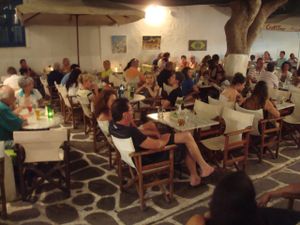 Distrato Cafe by night at Distrato Cafe in Paros