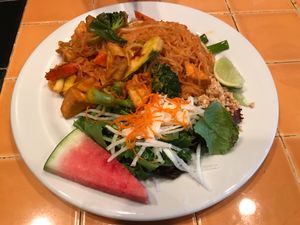 Vegan Pad Thai (Vegetarian Pad Thai without egg/fish sauce) at Neecha Thai in Oakland