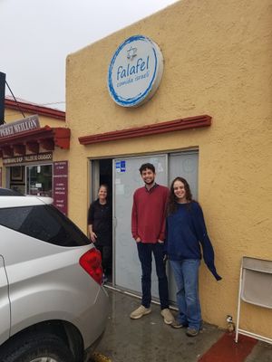 Tali, the owner, with my children at Falafel Comida Israeli in Ensenada