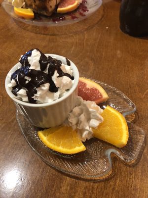 Vegan sweet potato chocolate mousse with coconut whipped cream  at Rebecca's Restaurant in Mahone Bay