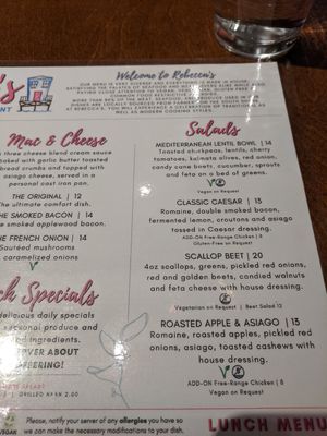 Menu at Rebecca's Restaurant in Mahone Bay
