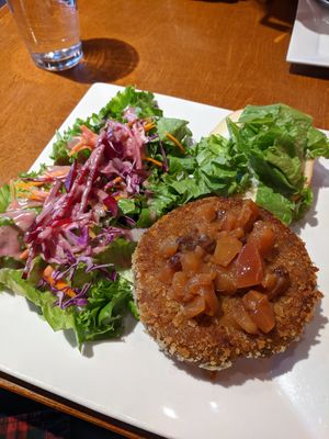 Knock your plants off burger at Rebecca's Restaurant in Mahone Bay