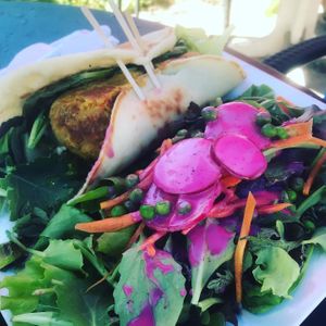 Curried carrot falafel at Rebecca's Restaurant in Mahone Bay