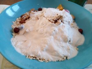Over night oats, with home made yoghurt at Mostarlic in Bouconville