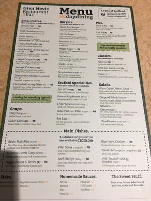 Menu July 2017 at Glen Nevis Restaurant in Fort William