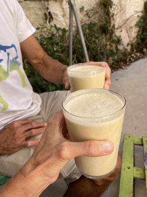 Almond milk, banana and nut butter smoothie  at Sa Ruta Verda in Mallorca
