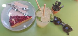 Homemade Lemonade and Rasberry Cake at Sa Ruta Verda in Mallorca