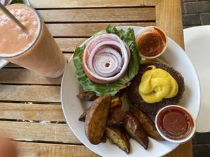 Impossible burger and smoothie #5 at Holi Vegan Kitchen in North Miami Beach