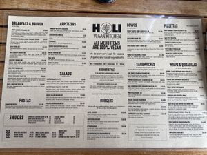 Menu  at Holi Vegan Kitchen in North Miami Beach