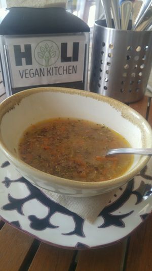 quinoa and veggie soup at Holi Vegan Kitchen in North Miami Beach
