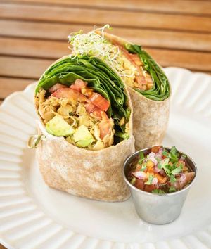 Avocado and Chickpea wrap at Holi Vegan Kitchen in North Miami Beach