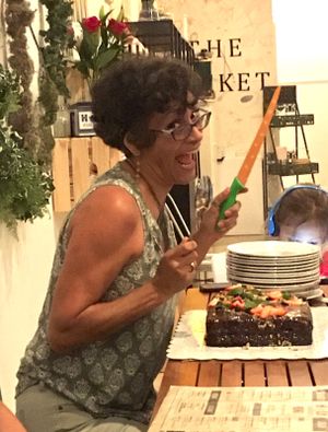 Nov 2016 chocolate birthday cake for all my friends  at Holi Vegan Kitchen in North Miami Beach