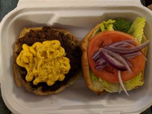 Seasonal: Impossible Burger. In a to go box. at Holi Vegan Kitchen in North Miami Beach