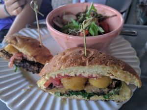 Jerk tempeh and plantain sandwich at Holi Vegan Kitchen in North Miami Beach