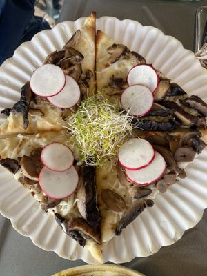 Mushroom pizzeta  at Holi Vegan Kitchen in North Miami Beach