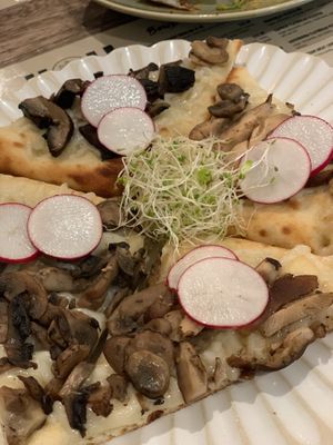 Mushroom pizzeta at Holi Vegan Kitchen in North Miami Beach