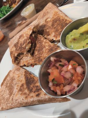 Tempeh quesadilla. Recommend getting some mayo and sirracha and mix them to make a nice spicy mayo sauce. at Holi Vegan Kitchen in North Miami Beach