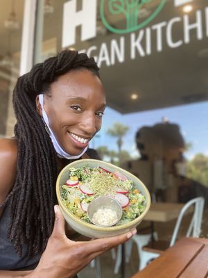 @TierraGoesGreen with the yummy Caesar Salad at Holi Vegan Kitchen in North Miami Beach
