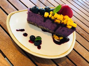 Delish vegan cheesecake  at Holi Vegan Kitchen in North Miami Beach