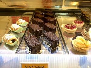 Pastry case at Wani Vegan Bakery in Rome