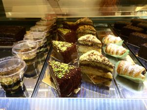 Pastry case at Wani Vegan Bakery in Rome