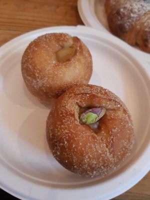 Bomba with pastry cream and with pistacchio cream at Wani Vegan Bakery in Rome