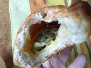 Inside the panzerotto (savoury with zucchine) at Wani Vegan Bakery in Rome
